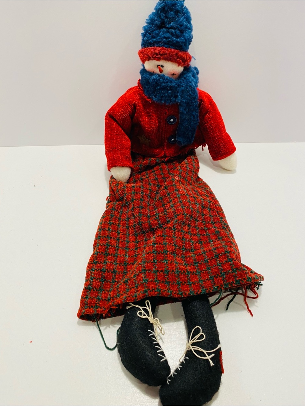 Holiday Doll with Red Plaid Hooded Coat & Scarf Jacket - Blue Accent
